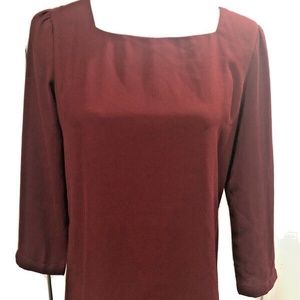 Burgundy LS Blouse Back Exposed Gold Zip